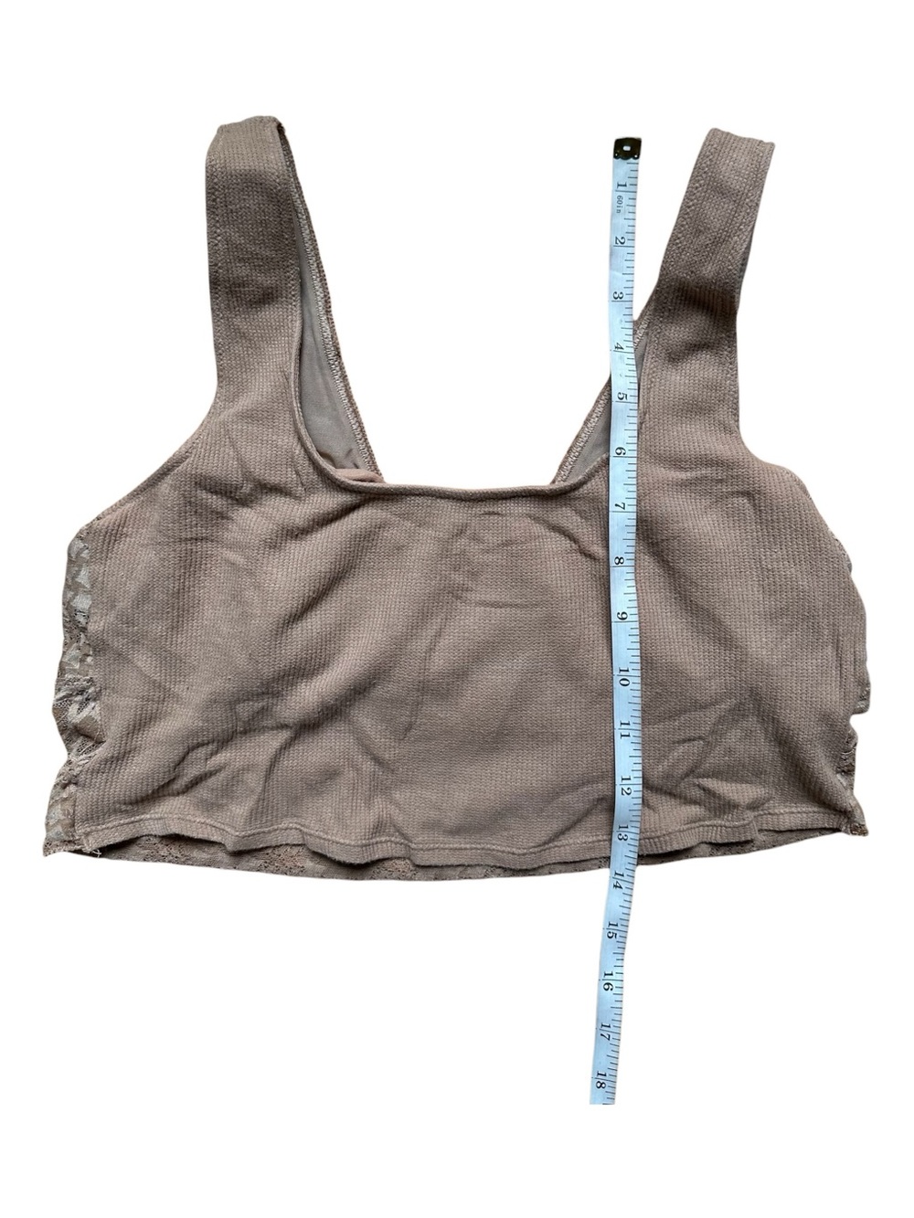 aerie Ribbed Scoop Bralette with Lace Trim - Tan - Picture 4 of 6